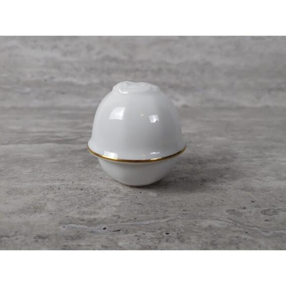 Okura Other - Trinket Box Dish w Lid, Okura Japan, Round, White w Gold Trim